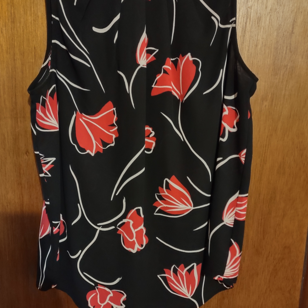 Nine West Black Blouse with Red Floral Design
